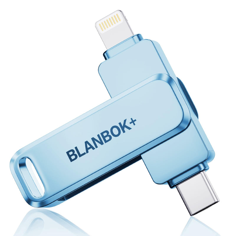 MFi Certified 256GB iPhone Photo Stick, High-Speed USB Flash Drive Memory Storage for Video Backup, Compatible for iPhone/iPad/Android/PC (Blue) Blue 256 GB