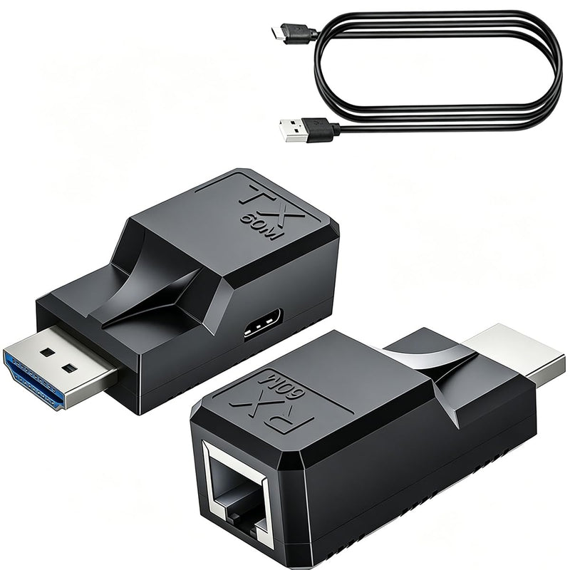 HDTV Extender Over Single Ethernet Cat5e/6 Cable,Support 196ft/60M HD audio and video 1080P@60H stable transmission,HDMI Male to Male RJ45 Network LAN Converter Repeater,for PC,PS3/4,Projector,Monitor