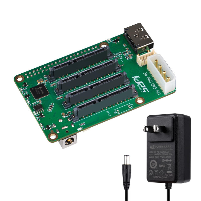 GeeekPi 5 Bay SATA Storage Expansion Board for Raspberry Pi 5 2GB/4GB/8GB/16GB, with 12V DC Power Supply