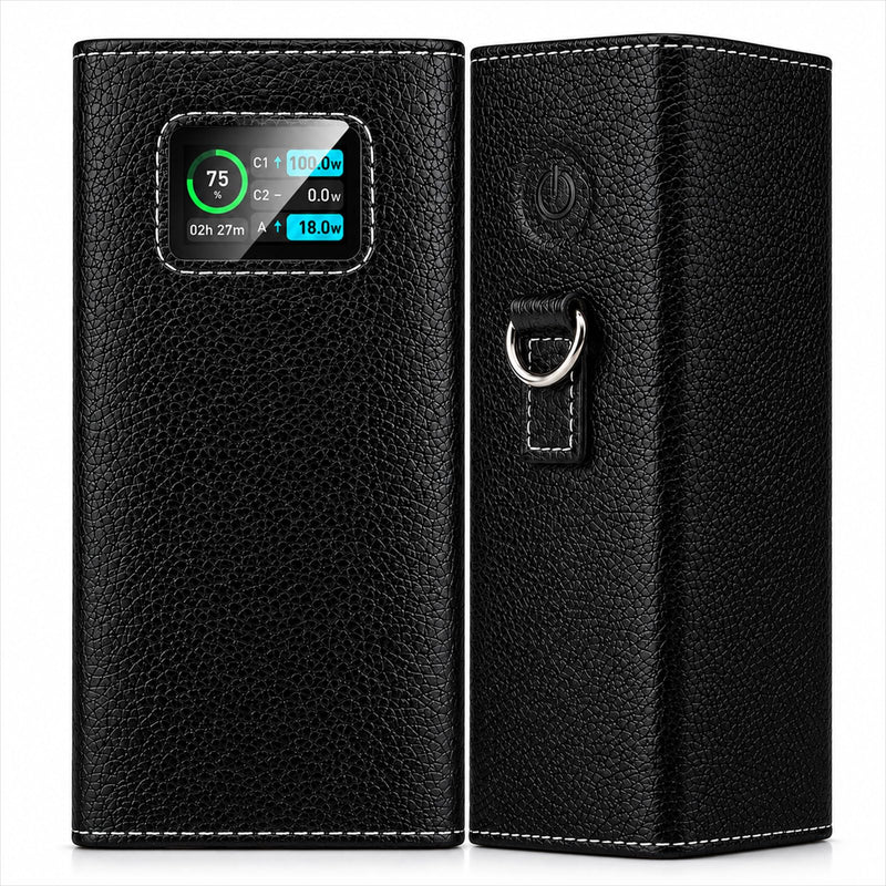 PU Leather Protective Case for Anker 737 Power Bank (PowerCore 24K), Black | Compact and lightweight, with display & port access, ventilation cutouts, dual snaps, for storage & travel