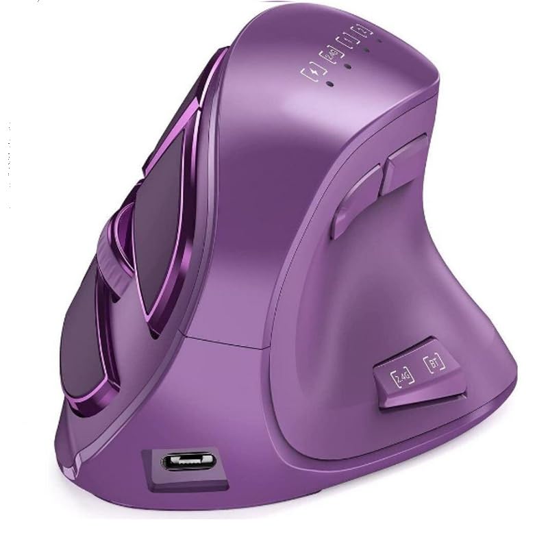 JOMAA Vertical Ergonomic Wireless Mouse, 2.4G and Bluetooth 5.0/3.0 Dual Mode, Silent, 3 Adjustable DPI Levels, Rechargeable, for Laptop/PC/Mac/iPad/Android Purple