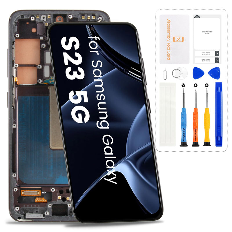 for Samsung Galaxy S23 5G Screen Replacement,Black with Frame, Incell | for SM-S911U S911A S911W,LCD Display Digitizer Touch Screen Assembly,Includes Tools,No Fingerprint