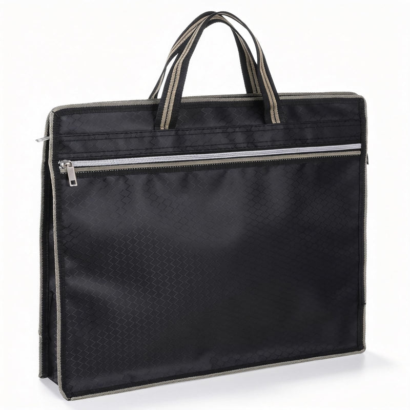 Black Oxford Handle Document Bag with Zipper, Portable Briefcase | File Tote Bag Pouch for Carrying Paper Files Books File Document Bag