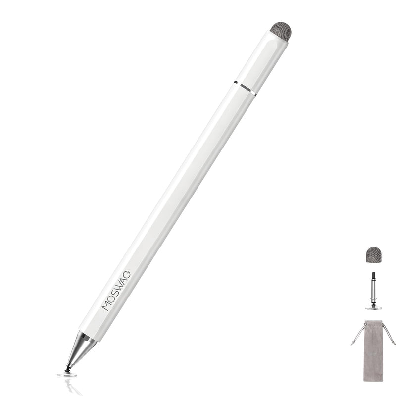 MOSWAG 3 in 1 Touch Screen Stylus Disc Fine Tip Passive Drawing Stylus | for Video Editing,Drawing, Note Taking, Gaming, Works on Touchscreen Compatible with Smartphone Tablet and More White 1 Pack