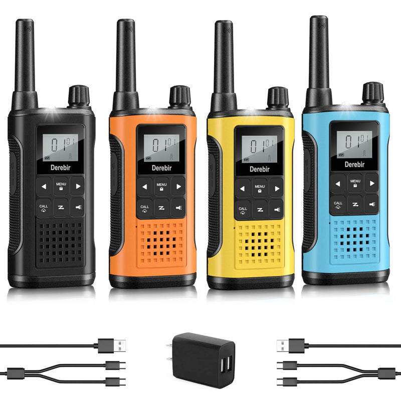 Rechargeable Walkie Talkies for Adults Long Range-4 Pack | 1500mAh Li-ion Battery,22 FRS Channels,NOAA Weather,VOX,LED Flashlight,2 Way Radio Outdoor Cruises Family Hiking Camping Gear Black & Blue & Orange & Yellow 4