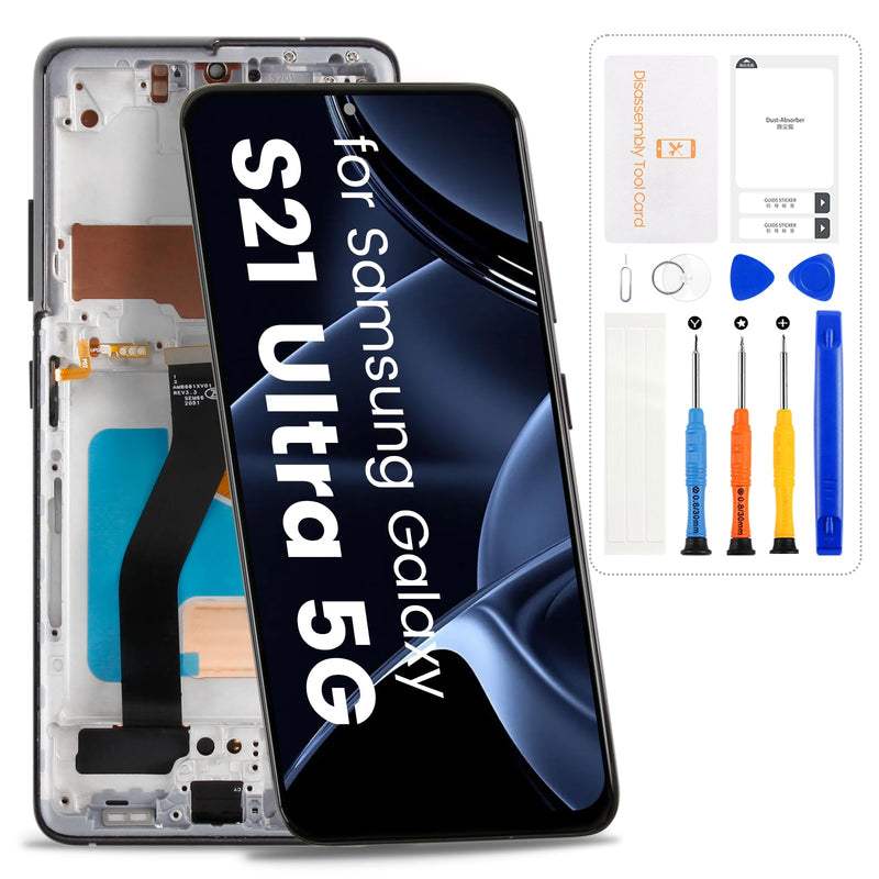 for Samsung Galaxy S21 Ultra 5G Screen Replacement,Black with Frame,Incell | for SM-G998U SM-G998B/DS,G998A, LCD Display Digitizer Touch Screen Assembly,with Tools,No Fingerprint