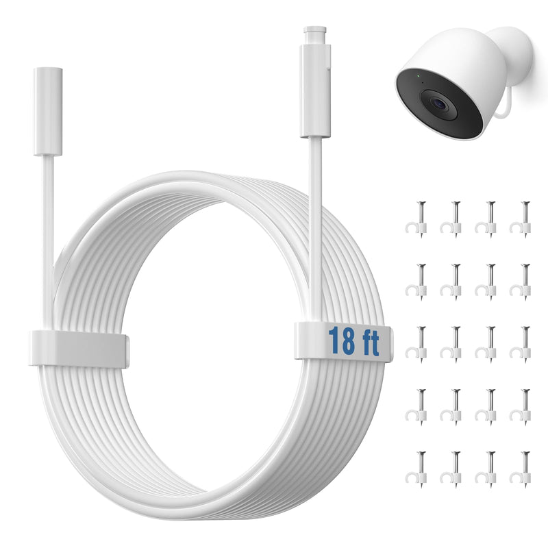 1Pack Power Cable for Google Nest Cam Outdoor (Wired, 2nd Gen),18FT/5.5M | Weatherproof Charging Cable(without adapter), Works with Google Home - 2025 Model - Snow|5V 2A Outdoor Charger Cable