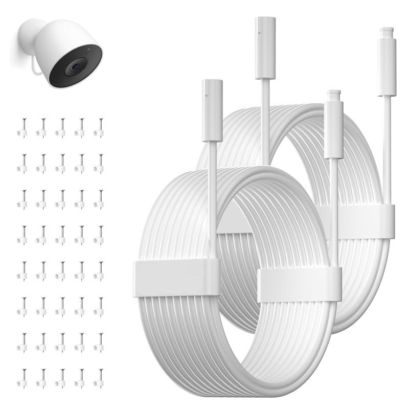 2 Pack Power Cable for Google Nest Cam Outdoor(Wired, 2nd Gen) | 18FT/5.5M Weatherproof Charging Cable(without adapter),Works with Google Home - 2025 Model - Snow|5V 2A Outdoor Charger Cable 2