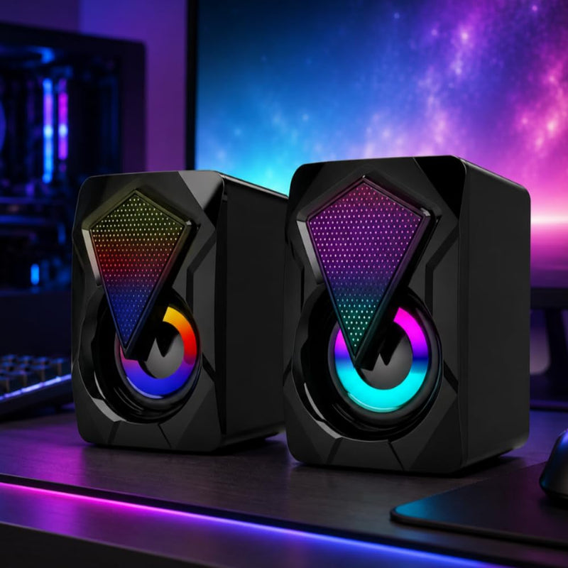 Speakers RGB Light Stereo Sound Pair for Computer Laptop Desktop，USB Plug-n-Play, External Speakers for Laptop, Enhanced Bass, Compatible with Windows, macOS, ChromeOS, Linux