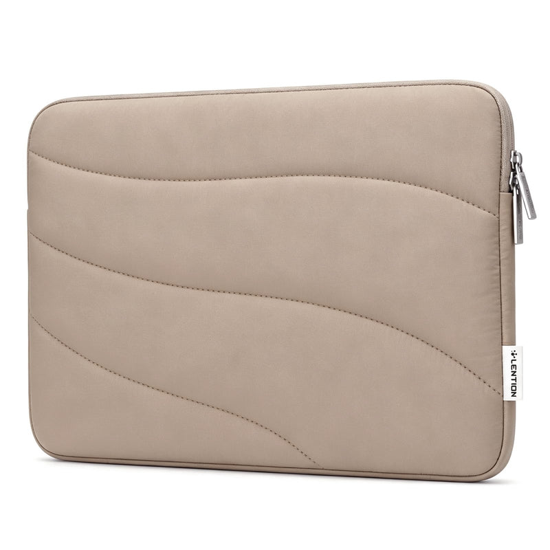 LENTION 14in Cloud Puffy Laptop Sleeve Water-Resistant Shock-Absorbing Case | Velvet Inner Lining, Slim Portable Design, Minimalist Camel Compatible with 13-14 Inch Laptops for Daily Commute Travel