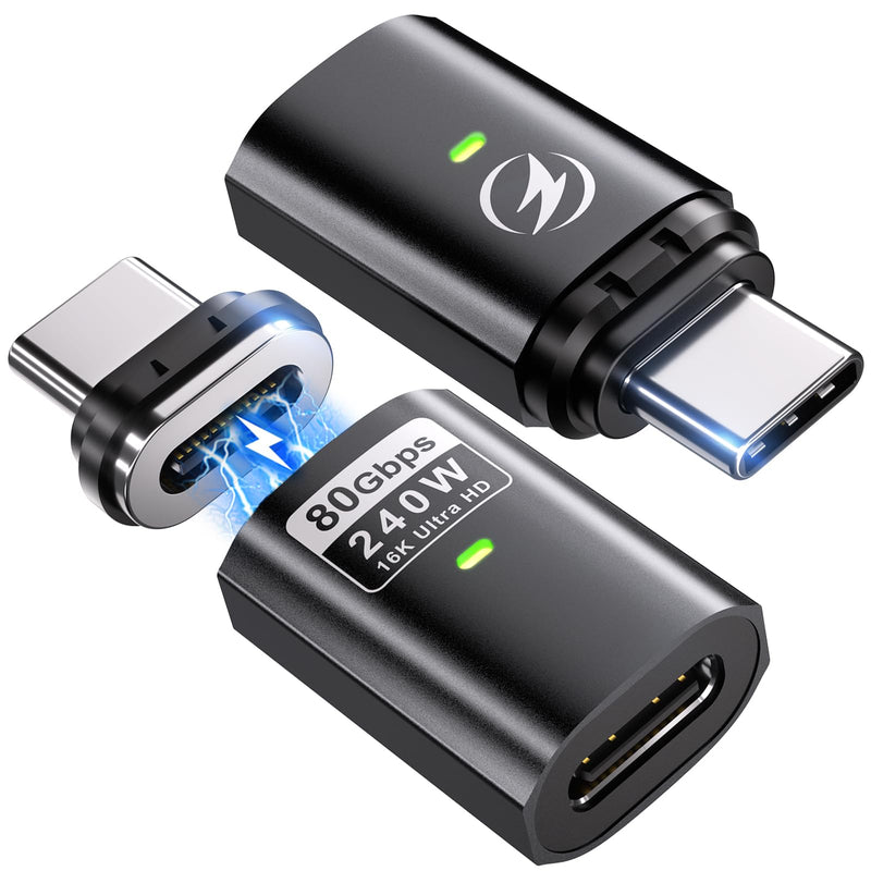 240W USB C Magnetic Adapter, 2 Pack 24 Pin Straight Adapter Dust Plug | 80Gbps Data 16K Video Transfer, PD Fast Charging Magnetic USB C Adapter for Thunderbolt 5, MacBook Pro/Air, Samsung Galaxy