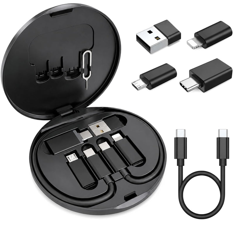 6 in 1 USB C Charging Adapter Travel Kit, USB C to USB 3.0 OTG, Type C to iOS Connector Box with 1Ft 65W Fast Charging Cable, Type-C to Micro USB Converter, SIM Eject Pin & Card Storage, Data Transfer Black