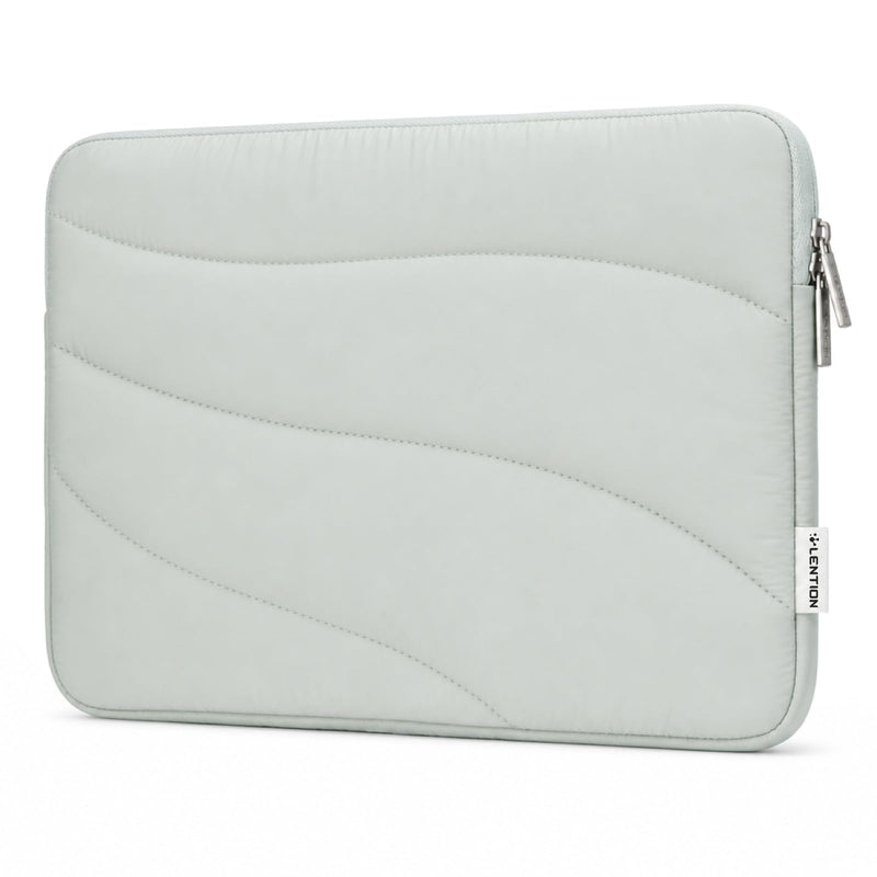 LENTION 14" Cloud Puffy Laptop Sleeve, Water-Resistant Shock-Absorbing Case | Velvet Inner Lining, Slim Portable Design, Minimalist Sage Gray Compatible with 13-14 Inch Laptops for Daily Commute & Travel