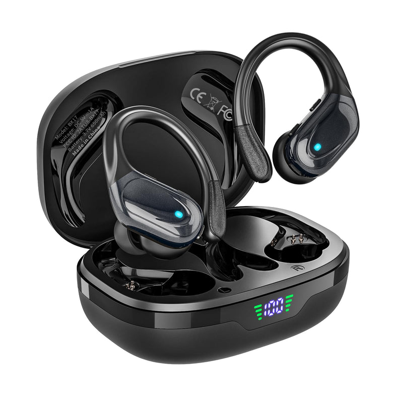 HAOYUYAN Wireless Earbuds, Sports Bluetooth Headphones, 80Hrs Playtime Ear Buds with LED Power Display, Noise Canceling Headset, IPX7 Waterproof Earphones for Workout/Running (Black) Black