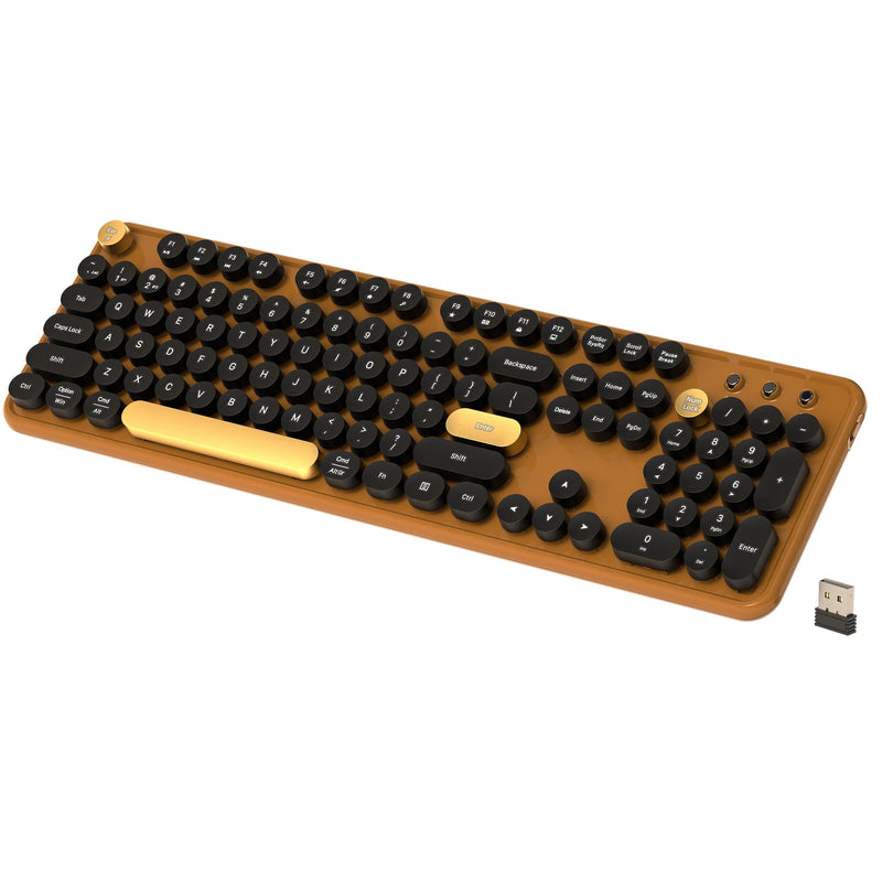 Wireless Bluetooth Keyboard, 2.4G & Dual Mode, Black Coffee | Full Size Wireless Keyboard with Number Pad, Ergonomic Keys & Adjustable Feet, Compatible with PC Laptop Tablet Phone