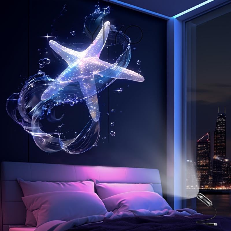 10pcs Portable USB LED Projector Lamp | Marine & Nature Projections, Whale, Butterfly, Jellyfish, Starfish, Wall/Ceiling Compatible, Birthday Gift