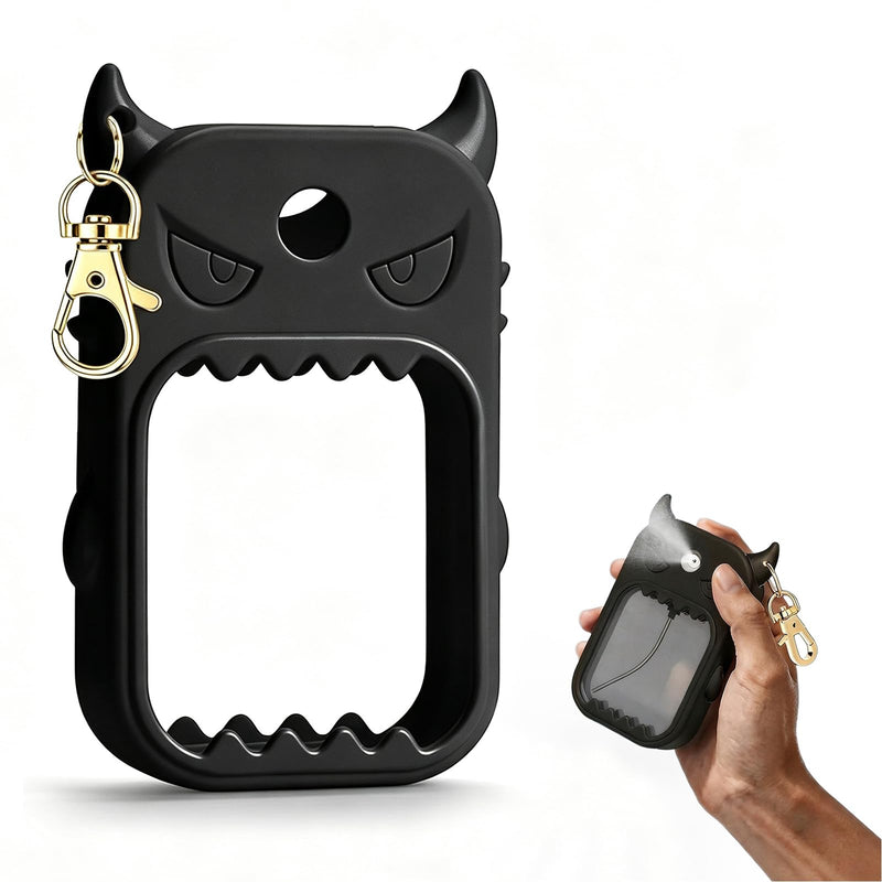 Cute Monster Silicone Case Compatible with Touchland Hand Sanitizer Spray 1 Fl Oz, Black Soft Protective Cover with 360° Rotating Metal Keychain Clip for Backpack Purse Travel