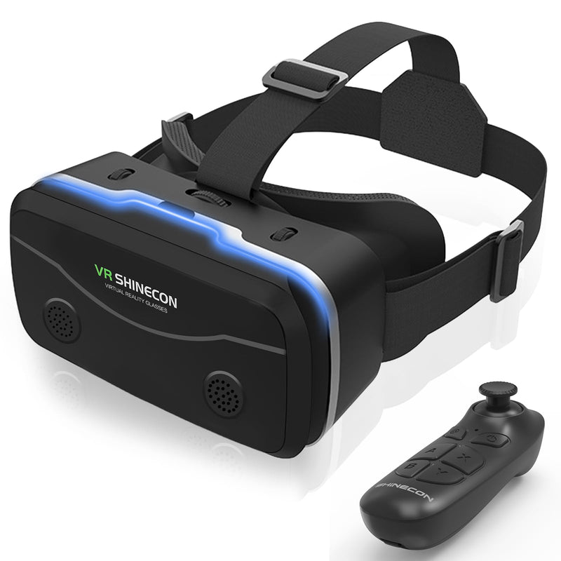 3D VR Headset for 4.7-7" Smartphones, Bluetooth Gamepad Included, Aspheric HD Lenses with Adjustable Myopia & IPD, Anti-Fog Ventilation for Long Gaming Sessions