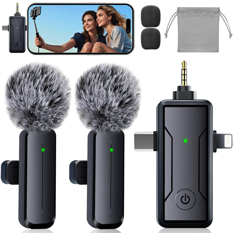 Wireless Microphone for iPhone/iPad, 3-in-1 Bluetooth Lavalier Mic with Noise Reduction, Plug & Play Lapel Clip for TikTok YouTube Podcast Vlog Recording
