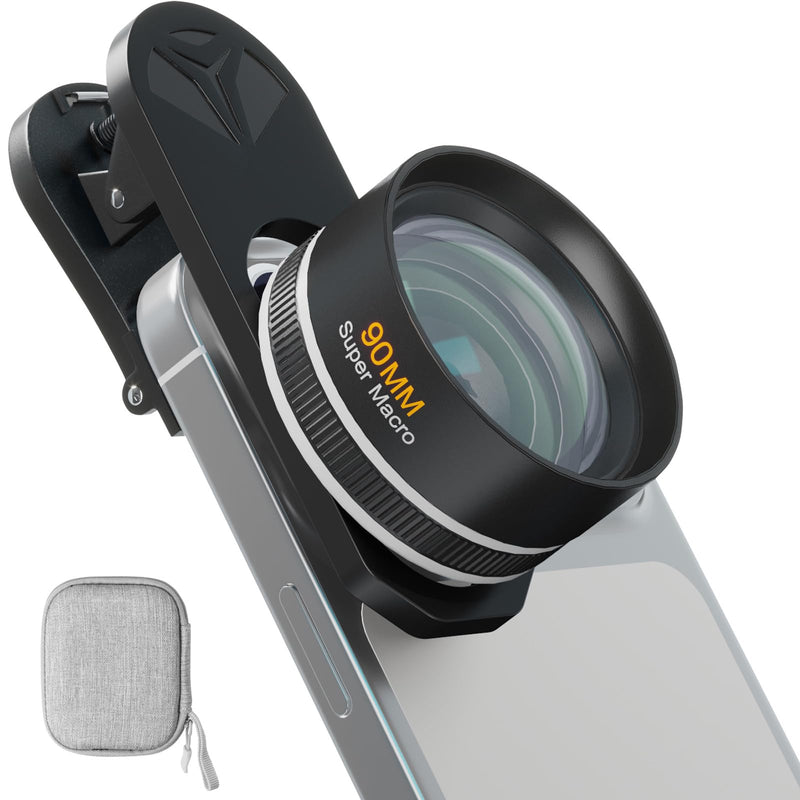 90mm Macro Lens for Smartphone, 10X Phone Lens for iPhone & Android | Clip-on Macro Lens Kit, F1.05 Aperture, 90mm Working Distance, 6-Element Glass, AR+AF Coating, Aluminum Housing Blue