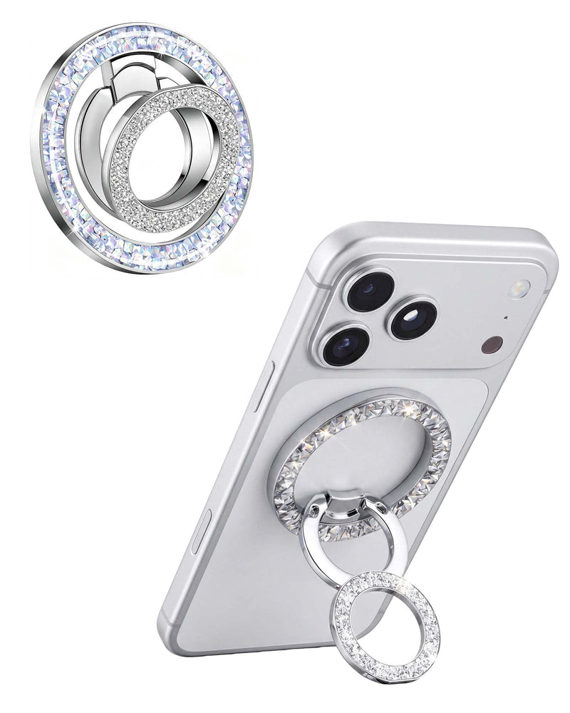 Magnetic Phone Ring for MagSafe Phone Grip, Super Magnet, Stylish Ring Holder Stand with for iPhone 17 16 15 14 13 12 Pro Max Air, Mag Safe Women Decor Accessories, Glitter Silver 2026