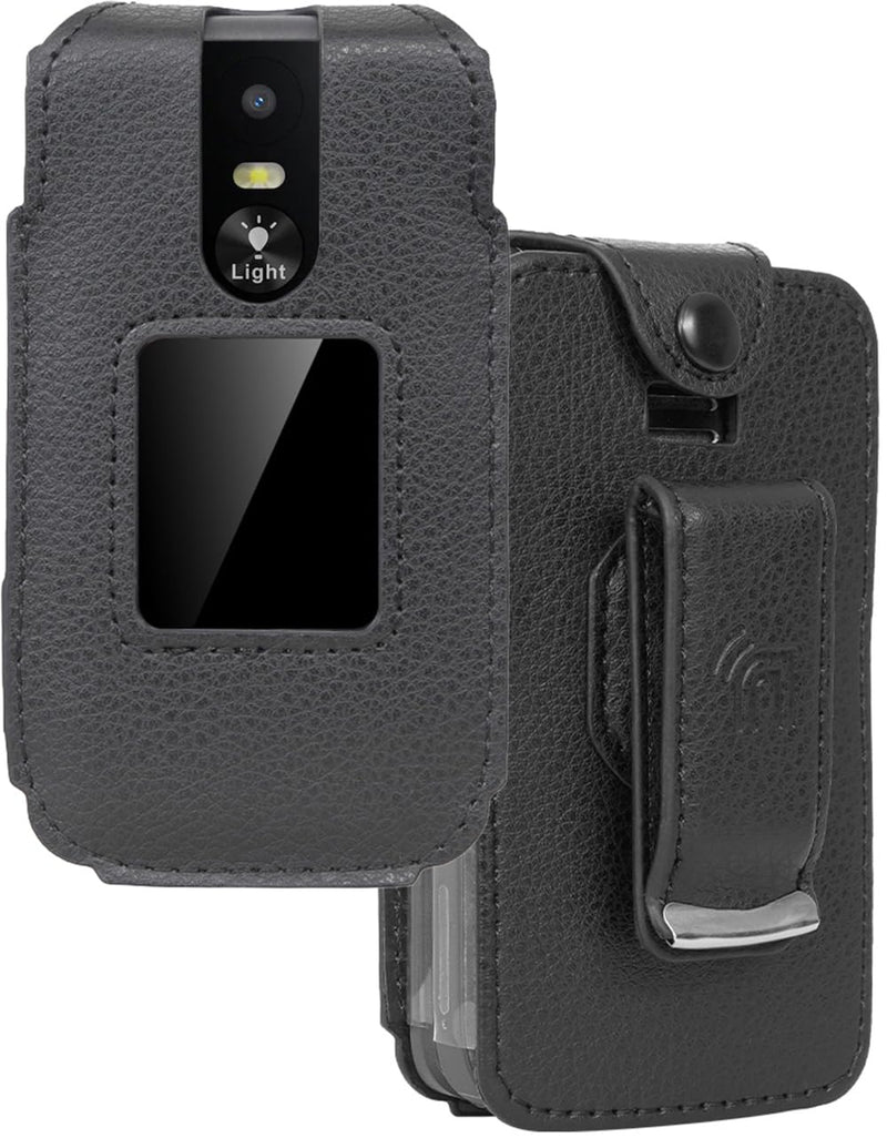 Nakedcellphone Fitted Series for Lively Jitterbug Flip 3 Phone Case - Black | Vegan Leather, Form-Fit Cover, with Screen Protection, Keypad Guard, Rotating Metal Belt Clip, For Jitterbug Flip3 (2026)