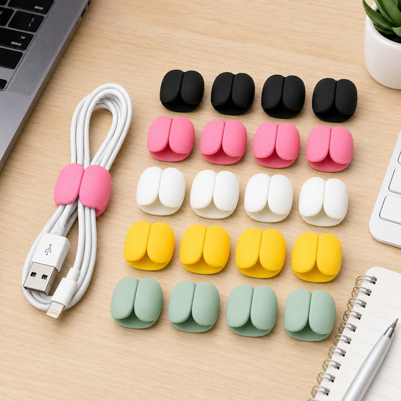 Cable Organizer Clips 20 Pack, Versatile Wire Management Holder for Charging Cords, Secure Adhesive Cable Clips for Desk Travel Home Office, Data Cable Tidy Organizer