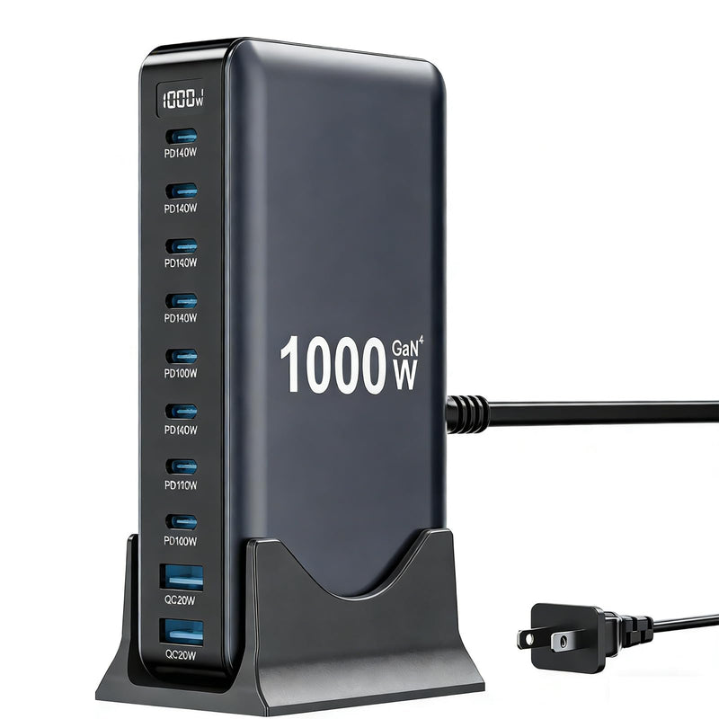 USB C Charger 1000W USB C Charger Block,Upgraded GaN IV 10-Port Charging Station Hub,Travel Essentials 140W Fast Charging Laptop Adapter for MacBook Pro/Air,DELL,Steam Deck,iPhone 17/16,Galaxy S25/24 | Upgraded Desktop Charger 140W Fast Charging Laptop...