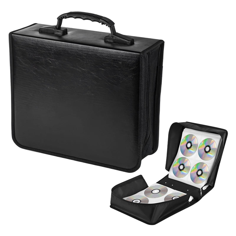 PU Leather CD Case Holder, 400 Capacity Media Wallet Car CD DVD Storage Booklet with Zipper, Portable DVD Storage Binder Album Box Organizer for Vehicle Home Office