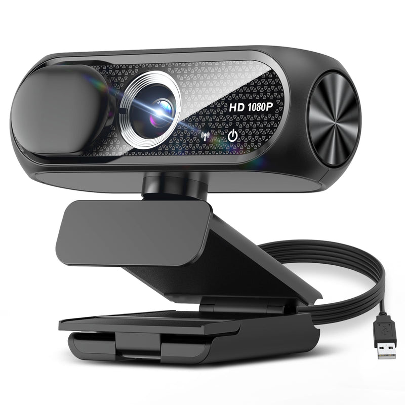 1080P HD Webcam with Microphone, Noise Cancellation, Privacy Cover, Wide-Angle Lens, Auto Light Correction, Plug & Play USB Webcam for Laptop, Desktop, PC, Mac, Zoom, Skype, Streaming (Black) Black