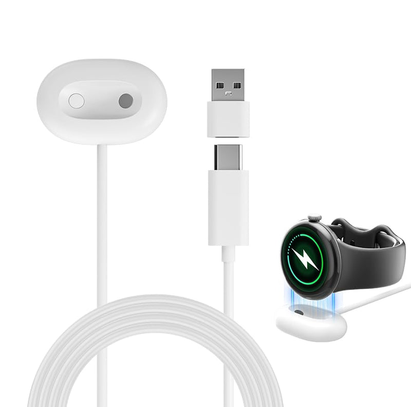 Magnetic Charging Cable for Google Pixel Watch 4 - White | 3.3FT, Type-C to 2 Pin Fast Charger with USB-A Adapter, Replacement Charging Dock for Pixel Watch 4 2025 (41mm/45mm)