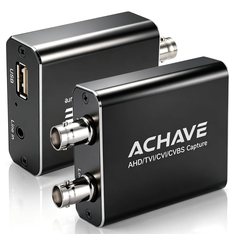 ACHAVE 4-in-1 BNC Video Capture Card with Loopout, AHD/TVI/CVI/CVBS to USB 2.0 Capture Adapter, 1080P Signal Grabber with Audio Input for CCTV Camera, DVR, Game Console, Camcorder, PC/Laptop Recording