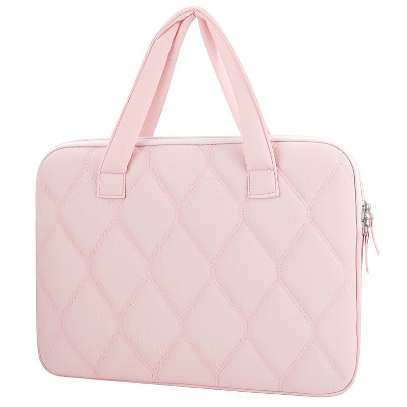 Fintie Sleeve Case for MacBook Neo A18 Pro, Air 13 Inch, Pro 13/14 Inch | Quilted Diamond Puffer Laptop Carrying Case with Luggage Strap, Pocket, Soft Handles, Blush Pink