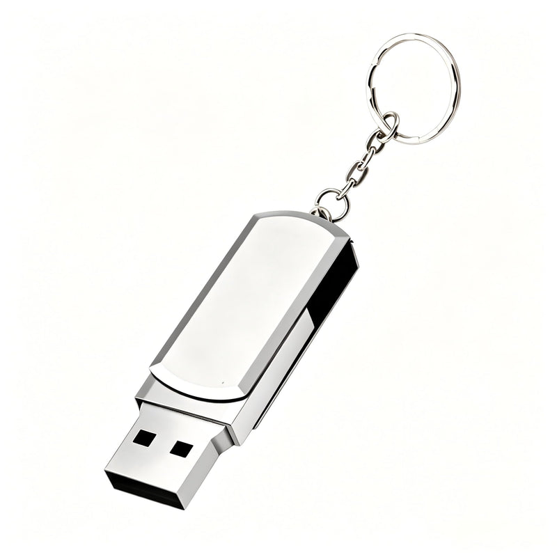 1Pcs 8GB Silver Sleek Swivel Metal USB Flash Drive with Keychain | Portable Compatible High-Speed
