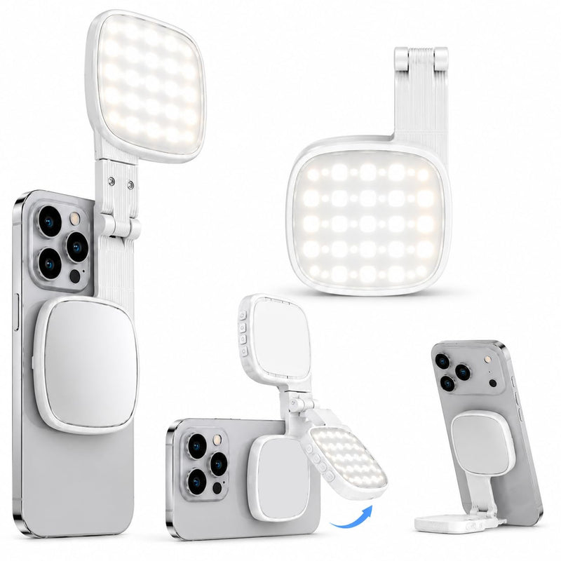 Selfie Light Compatible with MagSafe iPhone, Magnetic Dual-Sided Rechargeable Portable & Foldable Phone Light with Mirror for TikTok, Vlogging, Zoom Calls, Photography