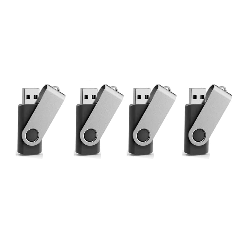 4 Pack Swivel USB 2.0 Flash Drives, 128MB Black Bulk Memory Stick Thumb Drive for Storage 4 Pack Black