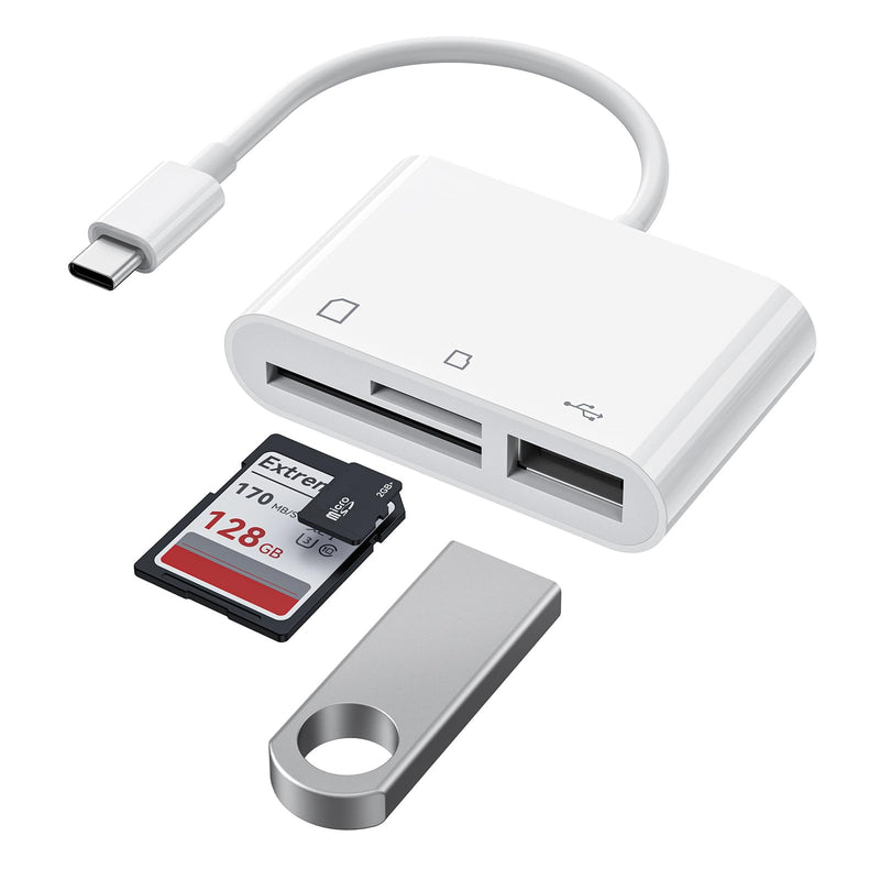 USB-C 3-in-1 SD Card Reader with SD, Micro SD Card Slots and USB Port, High-Speed Data Transfer
