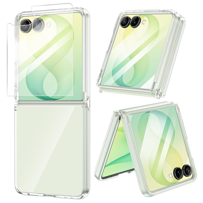 VEGO for Samsung Galaxy Z Flip 8 Case with Screen Protector, Full Clear | TPU Crystal Anti-Yellow & Ultra Slim, Wireless Charging, Spray Painted Shockproof Bumper Cover for Z Flip 8 2026 A-Clear For Flip 8