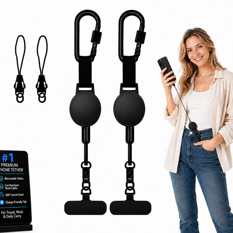2 Pack Phone Lanyard Retractable Tether Anti Theft Wrist Strap Pickpocket Proof Safety Protection Leash Tab for iPhone Chain Men Accessories Cable Lock Security Cellphone Clip Belt