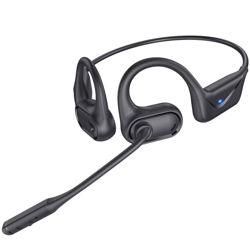Open Ear Headphones with Mic, 29g Bluetooth Headset, Air Conduction Headphones with Dual Device Connection & Mute, Wireless Headset with Mic for Work, Driving, Office, Workout, Black