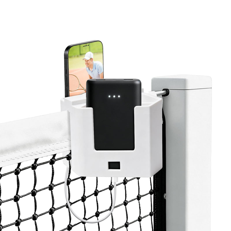 Tennis Net Phone Holder - Portable Camera Mount with Charging Port Cutout for Net & Fence - Dual Holders for Pickleball Badminton