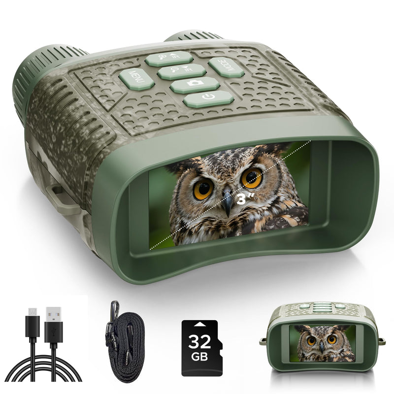 Night Vision Goggles, 4K Night Vision Binoculars, 3'' HD Screen & 10X Digital Zoom, 5000mAh Battery and 32GB TF Card, 1500FT Viewing Range for Camping