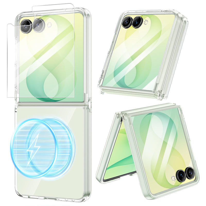 VEGO for Z Flip 8 Case[Compatible with MagSafe] with Screen Protector,Clear | Anti-Yellow & Ultra Slim, Wear-Resistant, Painted Shockproof Bumper Cover for Samsung Galaxy Z Flip 8 C-Clear For Flip 8