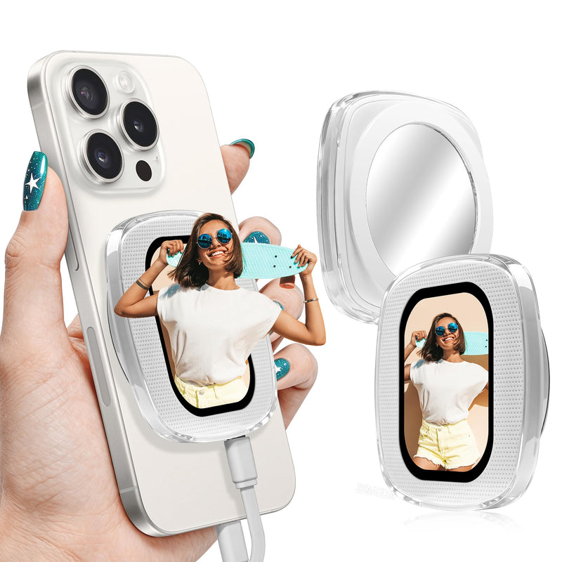 Yatao Mini Selfie Monitor Screen for iPhone, Plug & Play with Mirror | Magnetic Back Camera Monitor for TikTok & YouTube, Snap Selfie Vlog Photo & Video Kit, Battery-Free, White