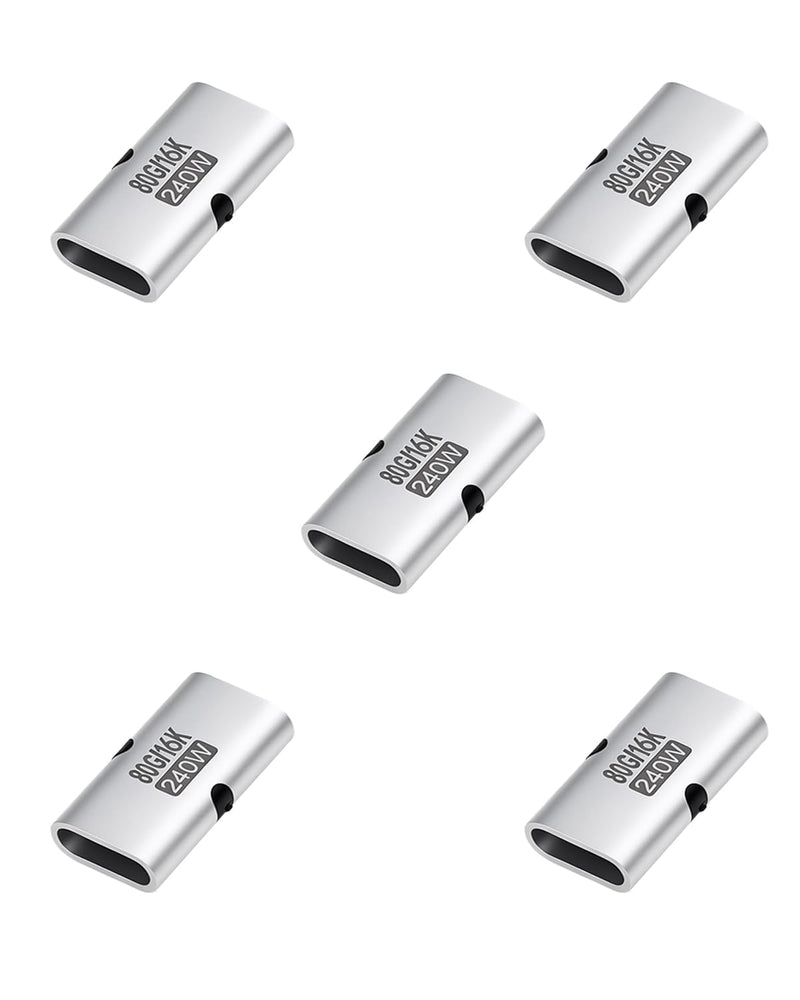 80Gbps USB C Female to Female Coupler Adapter 16K 240W | 80Gbps data & 16K video, 240W PD 3.1 fast charge, mini coupler aluminum design, universal for laptop phone, 5-pack