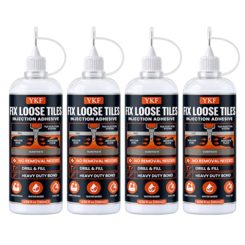 YKF Floor Tile Repair Adhesive, 4-Pack - Grout-Line Injection Glue for Hollow or Squeaky Floor Tiles, Water-Based Formula, 4.06 fl oz Each