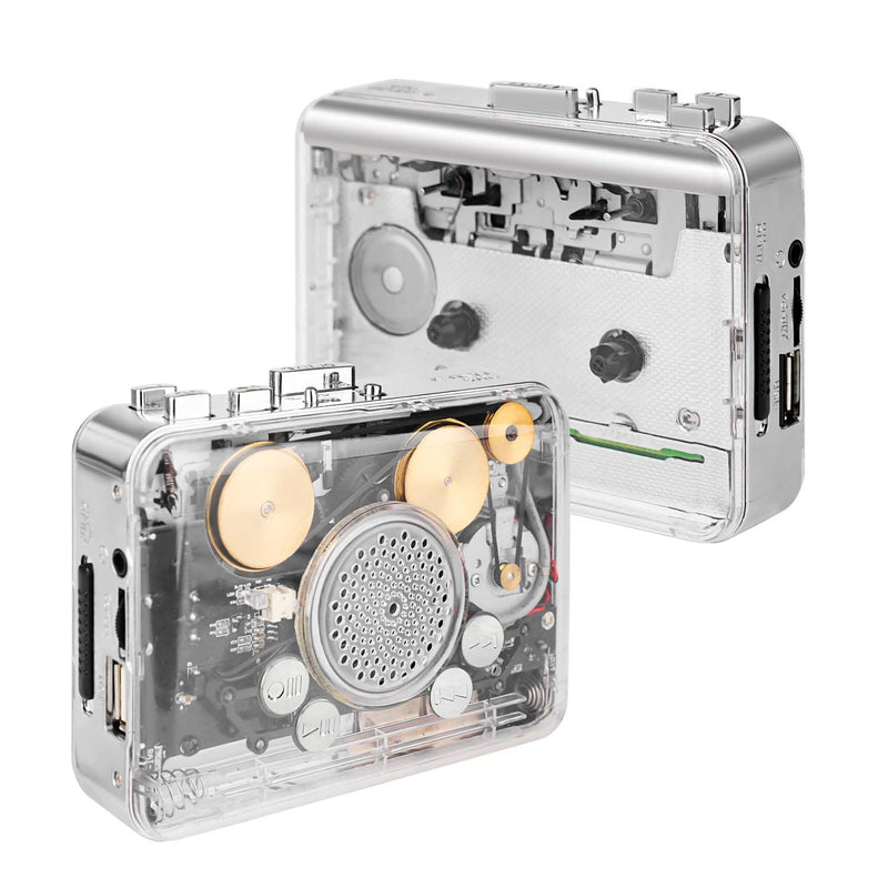 Copper Wheel Movement＆Earphone,Cassette Tape to MP3 Converter with Tape Converter Software,Powered by USB Power Cord or AA Battery (Silver) silver