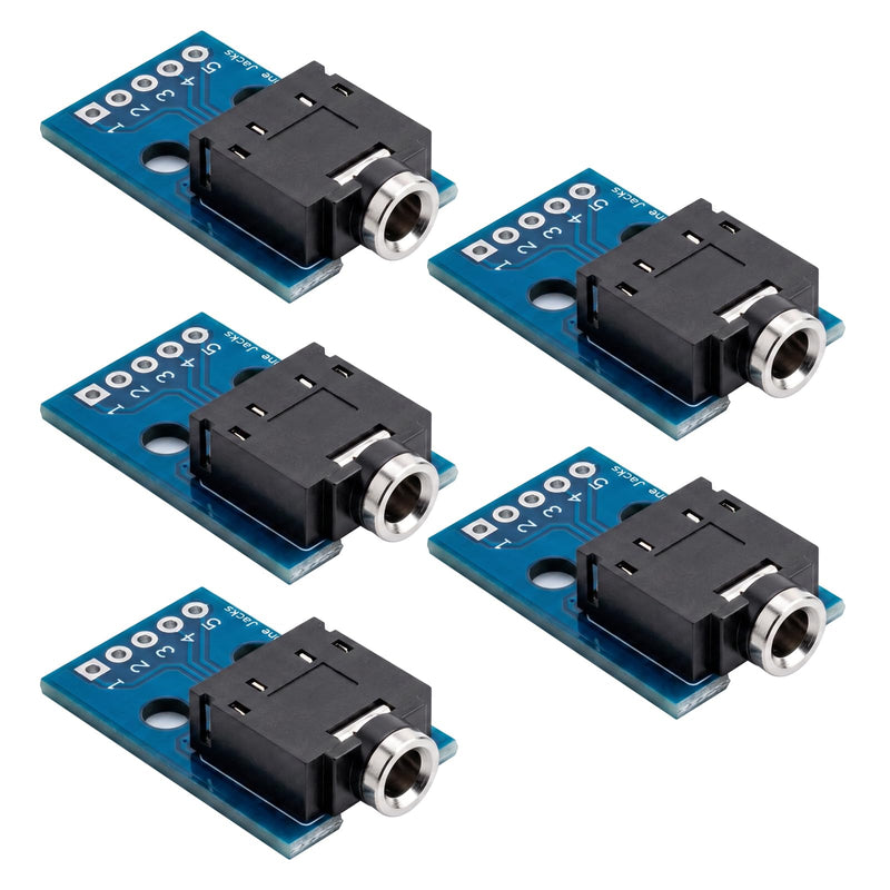 5Pcs 3.5mm TRS Female Stereo Audio Jack Breakout Board | Standard 3.5mm TRS Jack, Clear Pin Definition Layout, Stable Audio Signal Transmission; Headphone Circuit DIY Use Without bent needle