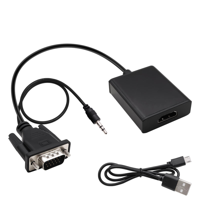 VGA to HDMI Adapter with 3.5mm Audio and 0.5M USB Power Cable | VGA Male to HDMI Female,Unidirectional,1080P,for PC TV-Box Game Console to Monitor Projector,Micro USB Charging Port,25cm
