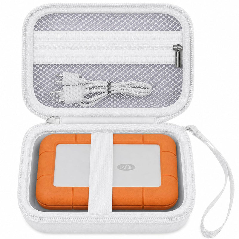 Hard Drive Case for LaCie Rugged Mini USB-C 1TB-5TB,Cable Storage White | Secure Elastic Hold-down,Divided Cable Storage and Wrist Strap for Photographers,Creators,Office and Travel,Case Only